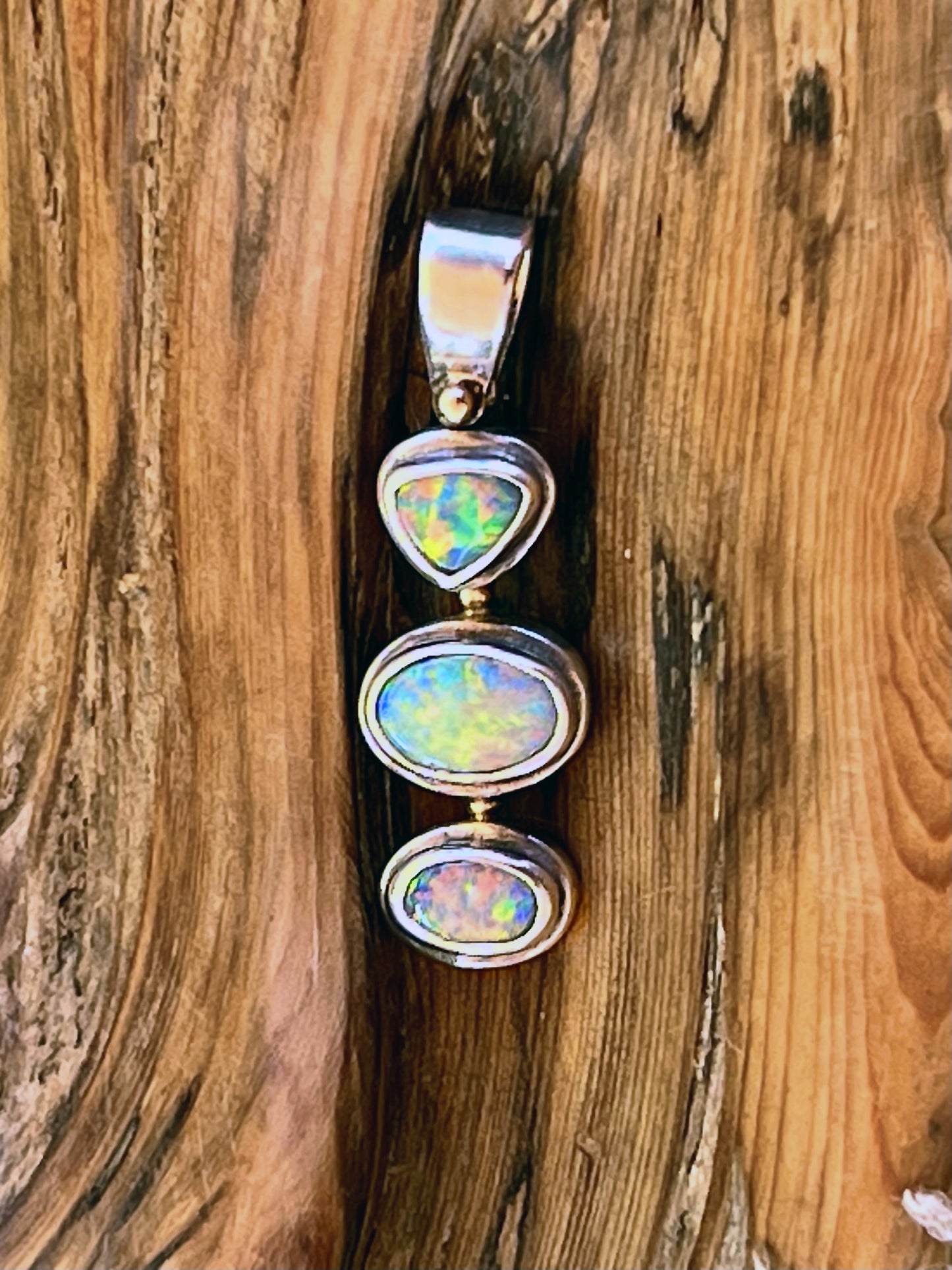 Triple Stone Lightning Ridge Solid Opal Pendant