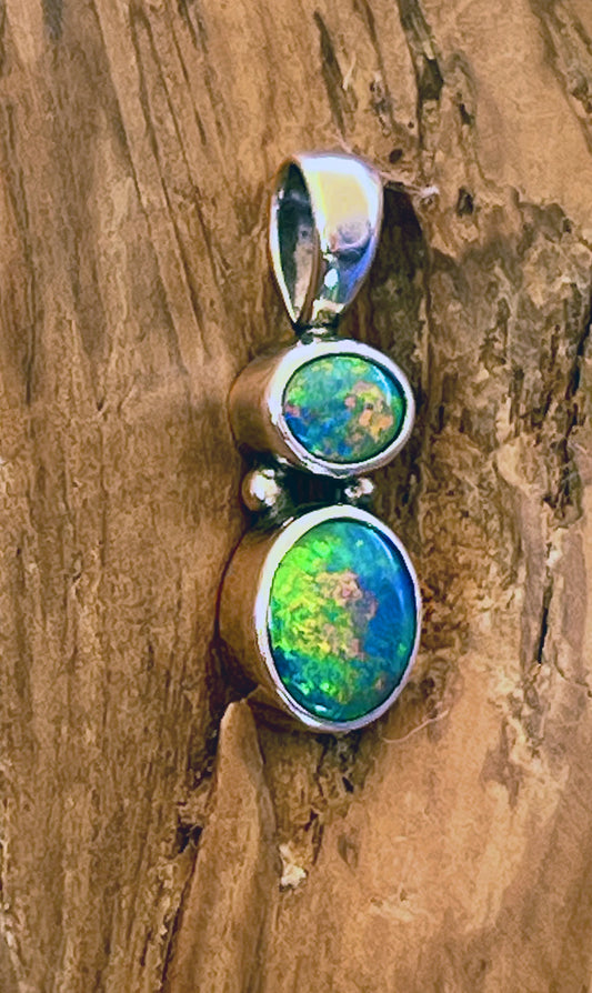 Double Stone Lightning Ridge Solid Opal Pendant