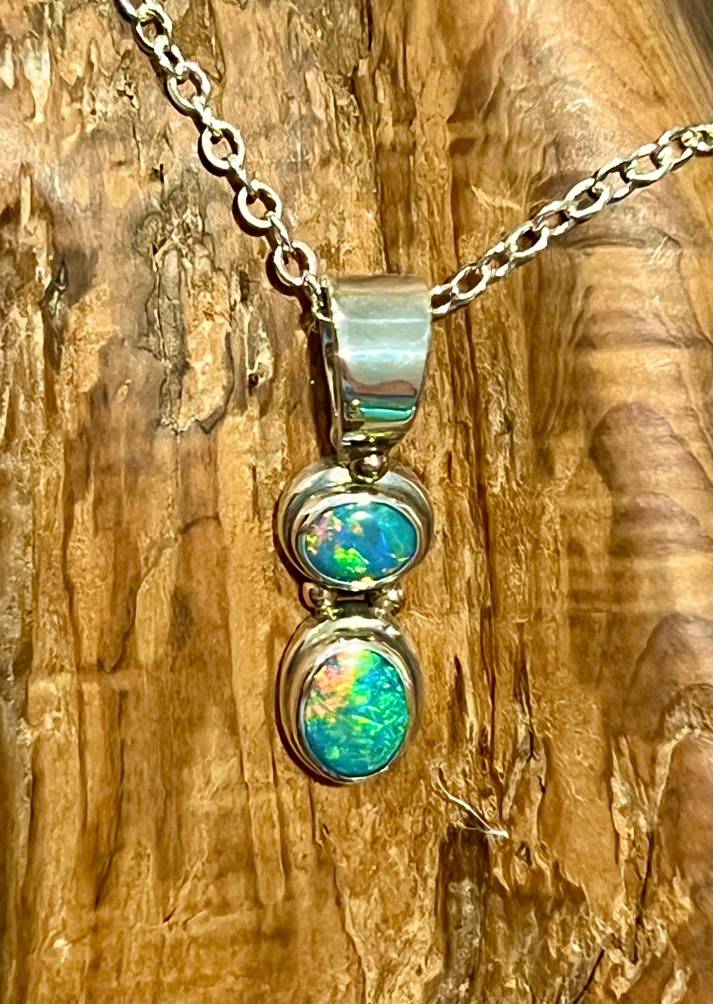 Double Stone Lightning Ridge Solid Opal Pendant – Bright Green