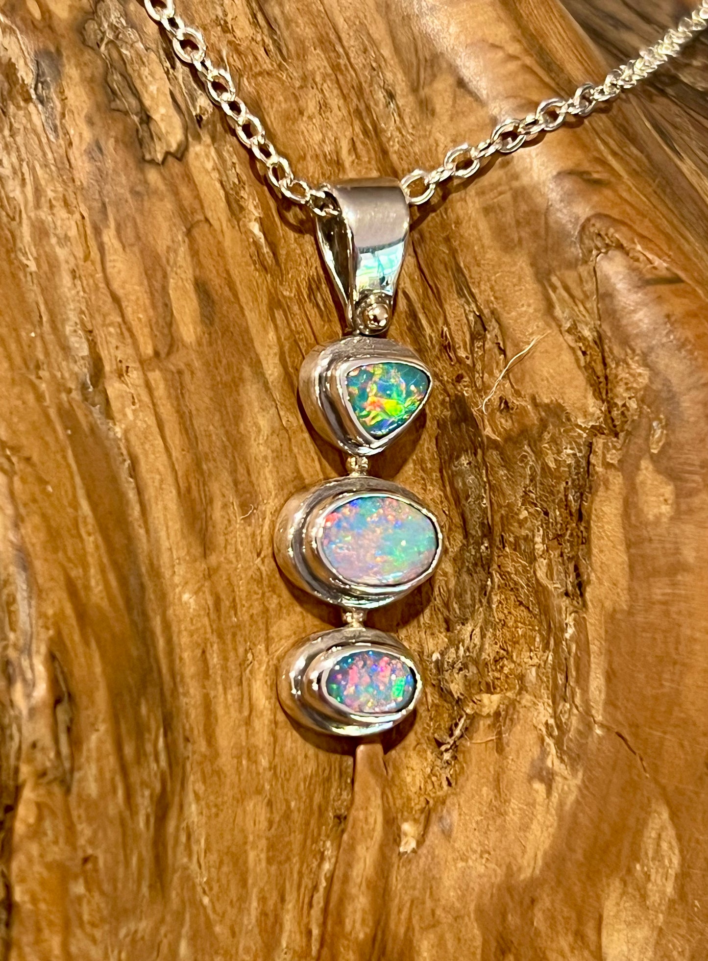 Triple Stone Lightning Ridge Solid Opal Pendant