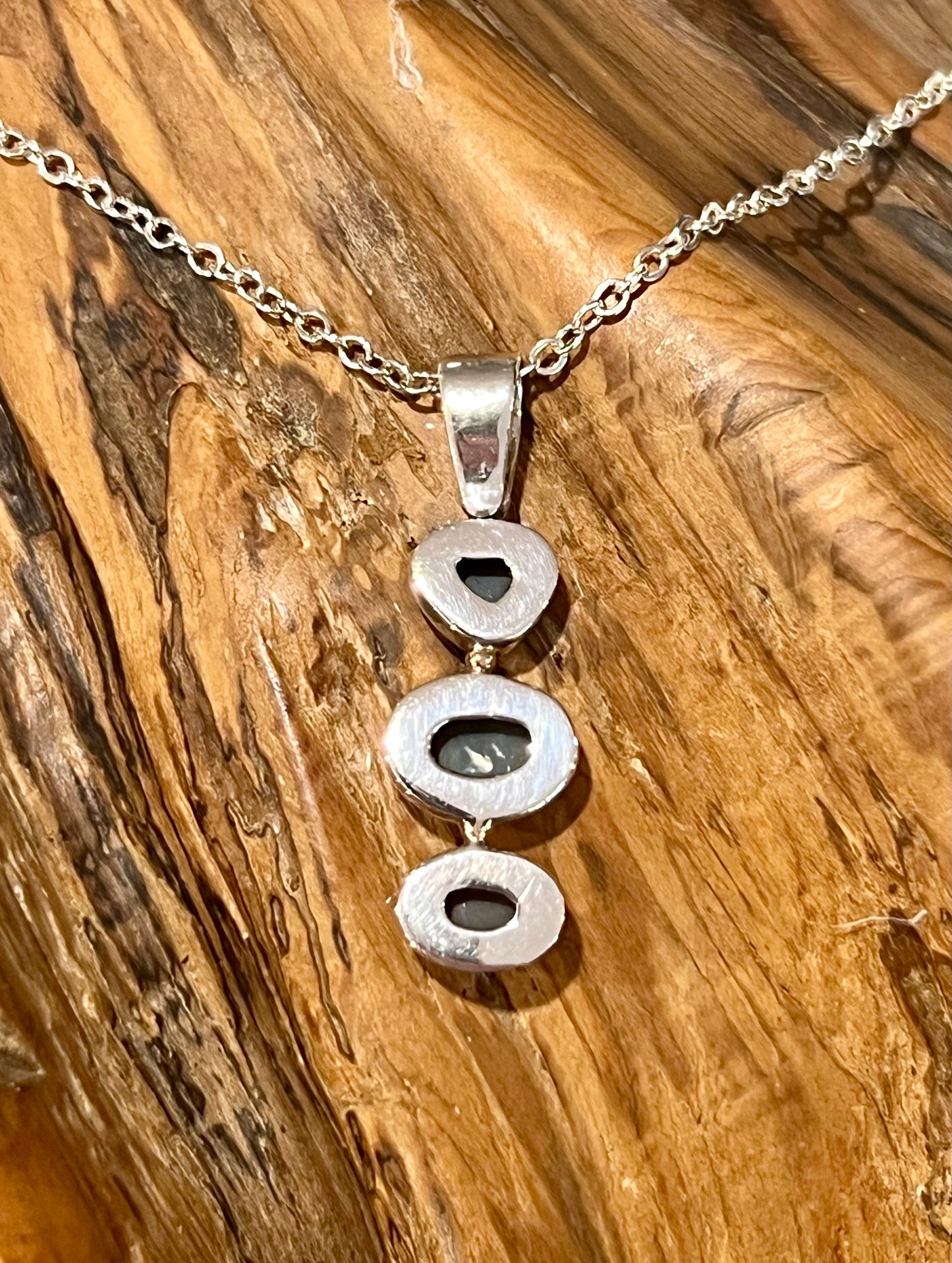 Triple Stone Lightning Ridge Solid Opal Pendant