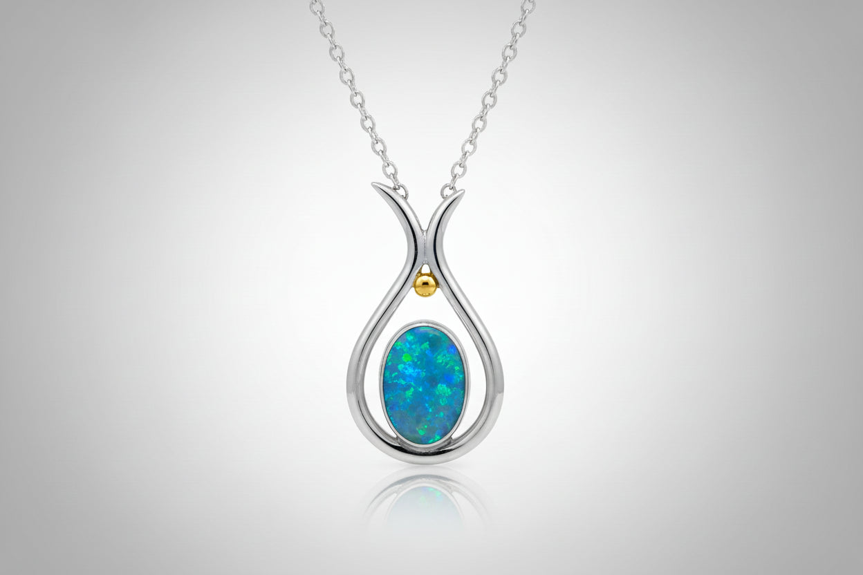 Lightning Ridge Opal Doublet Pendant – Crescent Flow