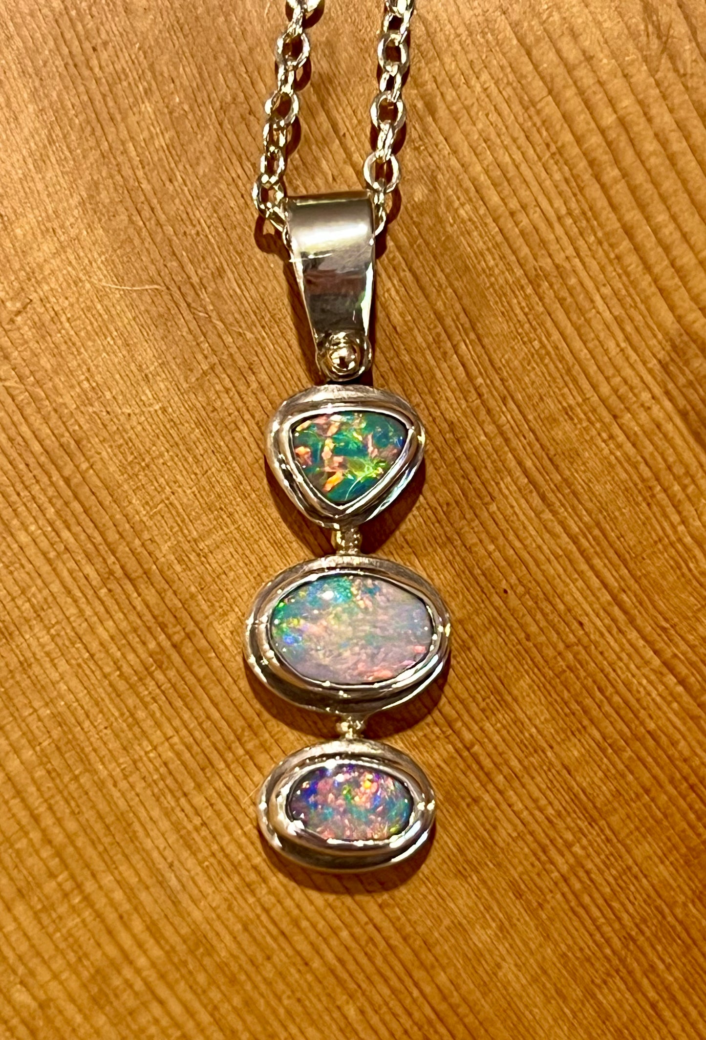 Triple Stone Lightning Ridge Solid Opal Pendant