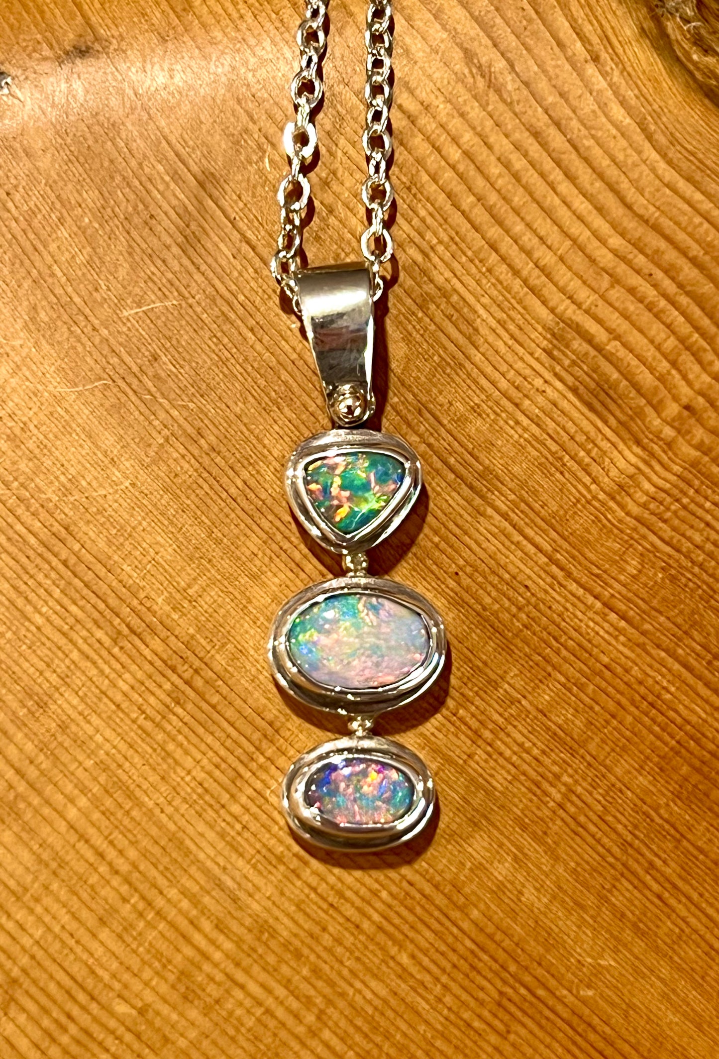 Triple Stone Lightning Ridge Solid Opal Pendant