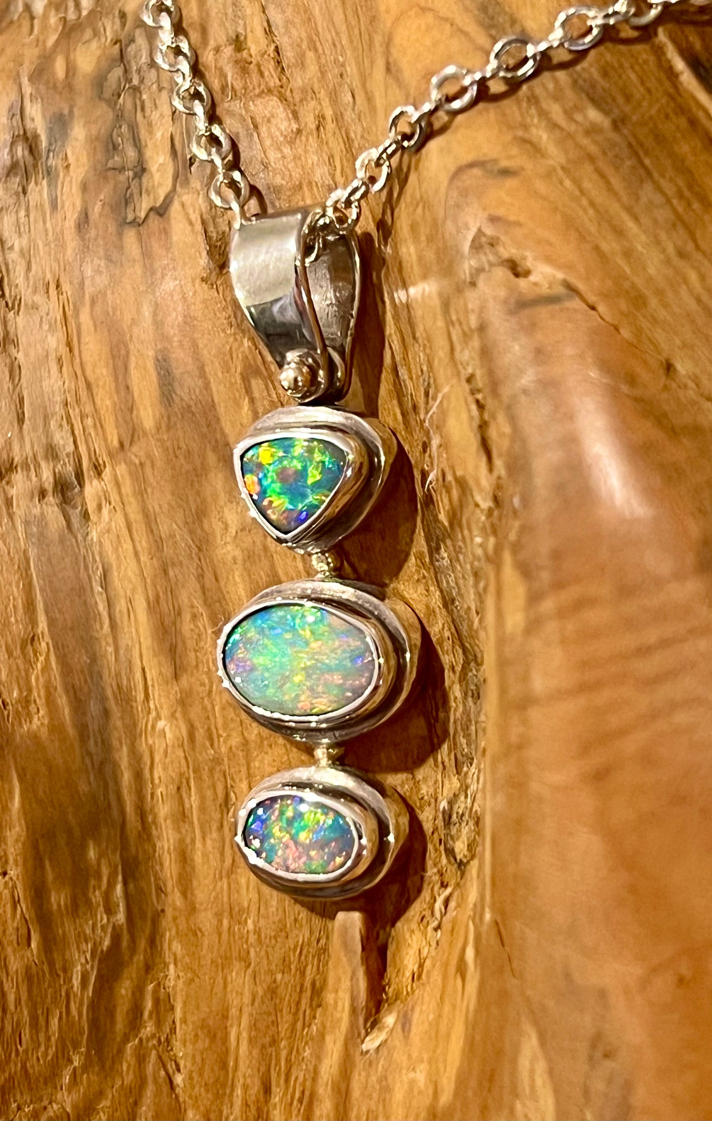 Triple Stone Lightning Ridge Solid Opal Pendant