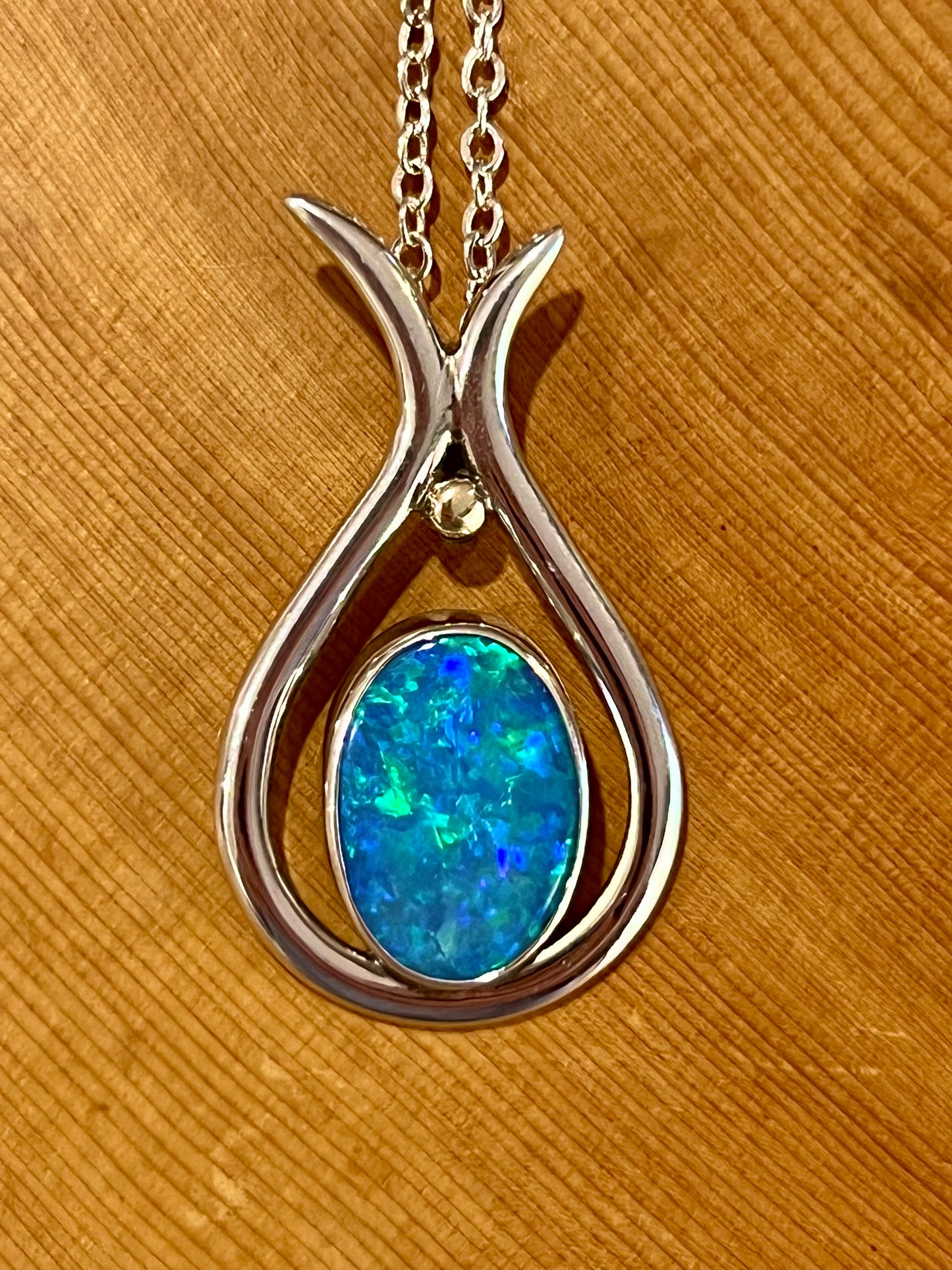 Lightning Ridge Opal Doublet Pendant – Crescent Flow