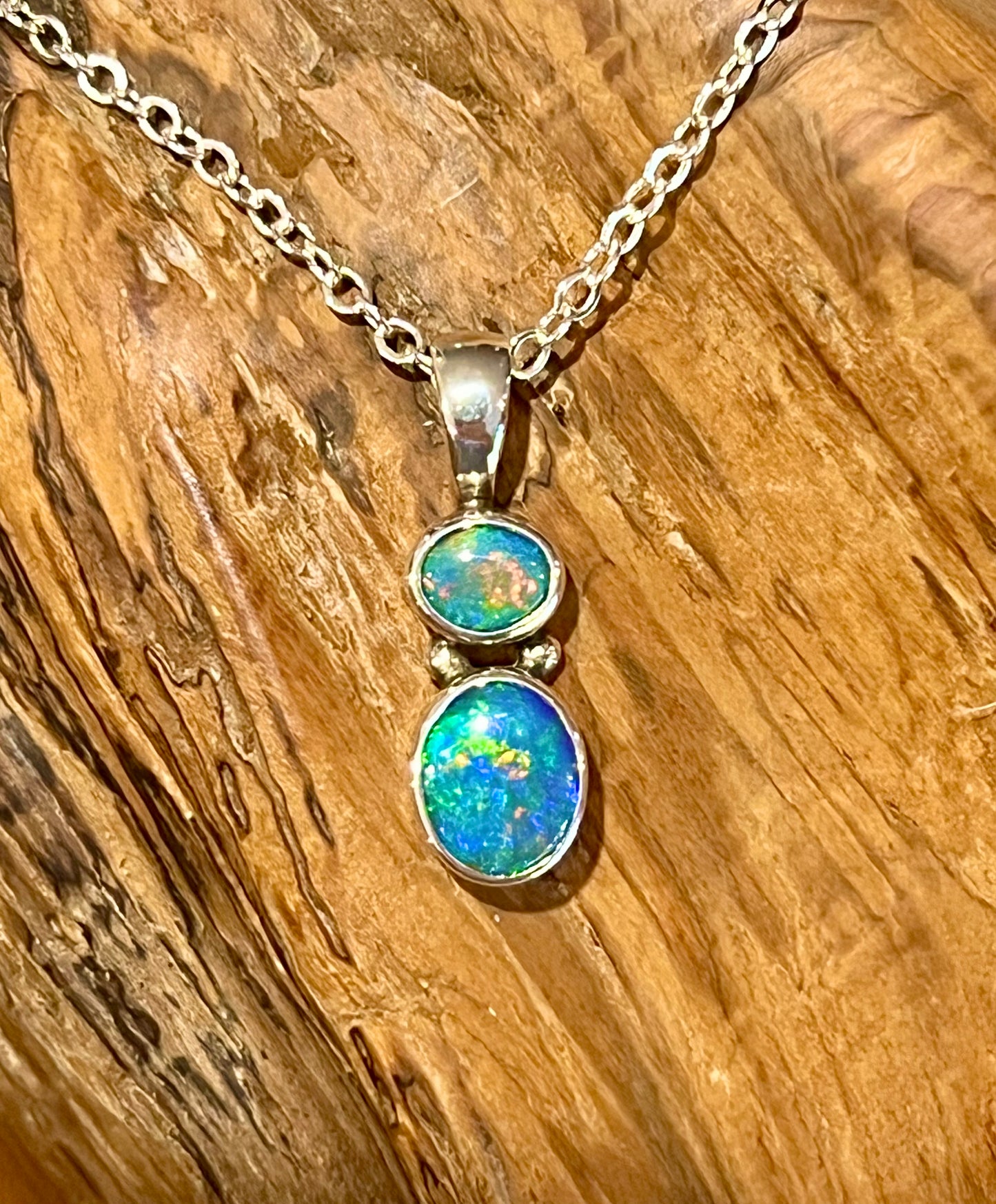 Double Stone Lightning Ridge Solid Opal Pendant