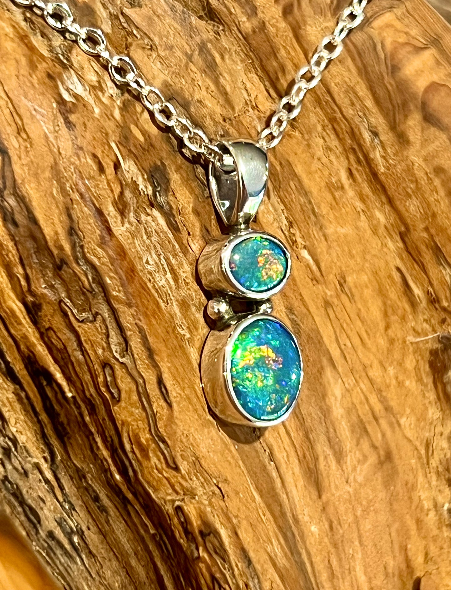 Double Stone Lightning Ridge Solid Opal Pendant