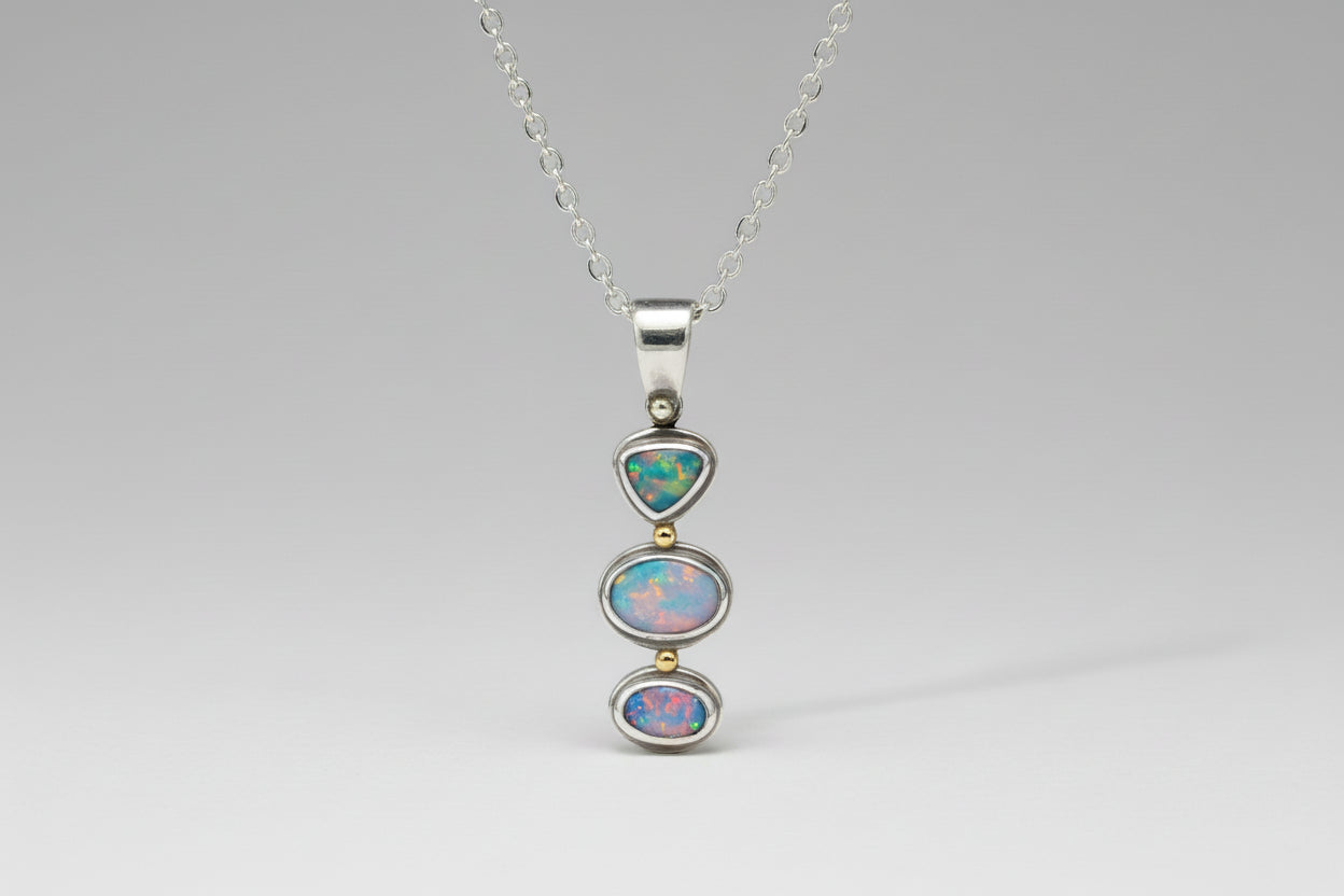 Triple Stone Lightning Ridge Solid Opal Pendant