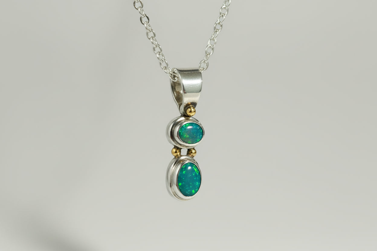Double Stone Lightning Ridge Solid Opal Pendant – Bright Green