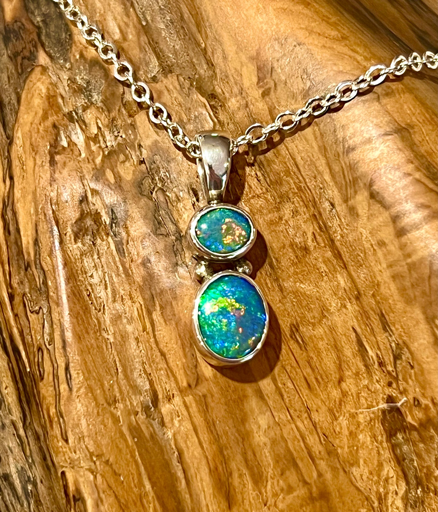 Double Stone Lightning Ridge Solid Opal Pendant
