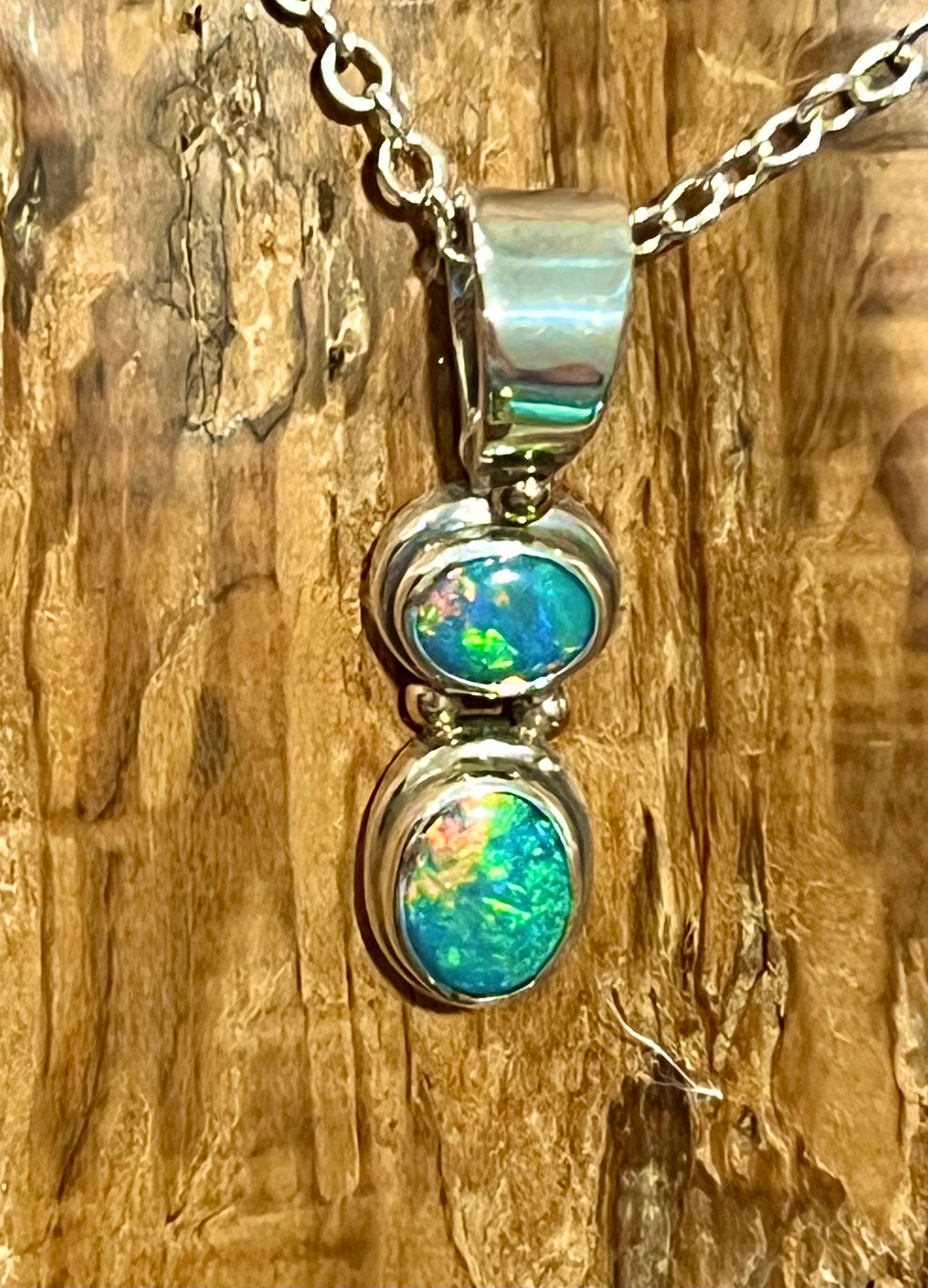 Double Stone Lightning Ridge Solid Opal Pendant – Bright Green