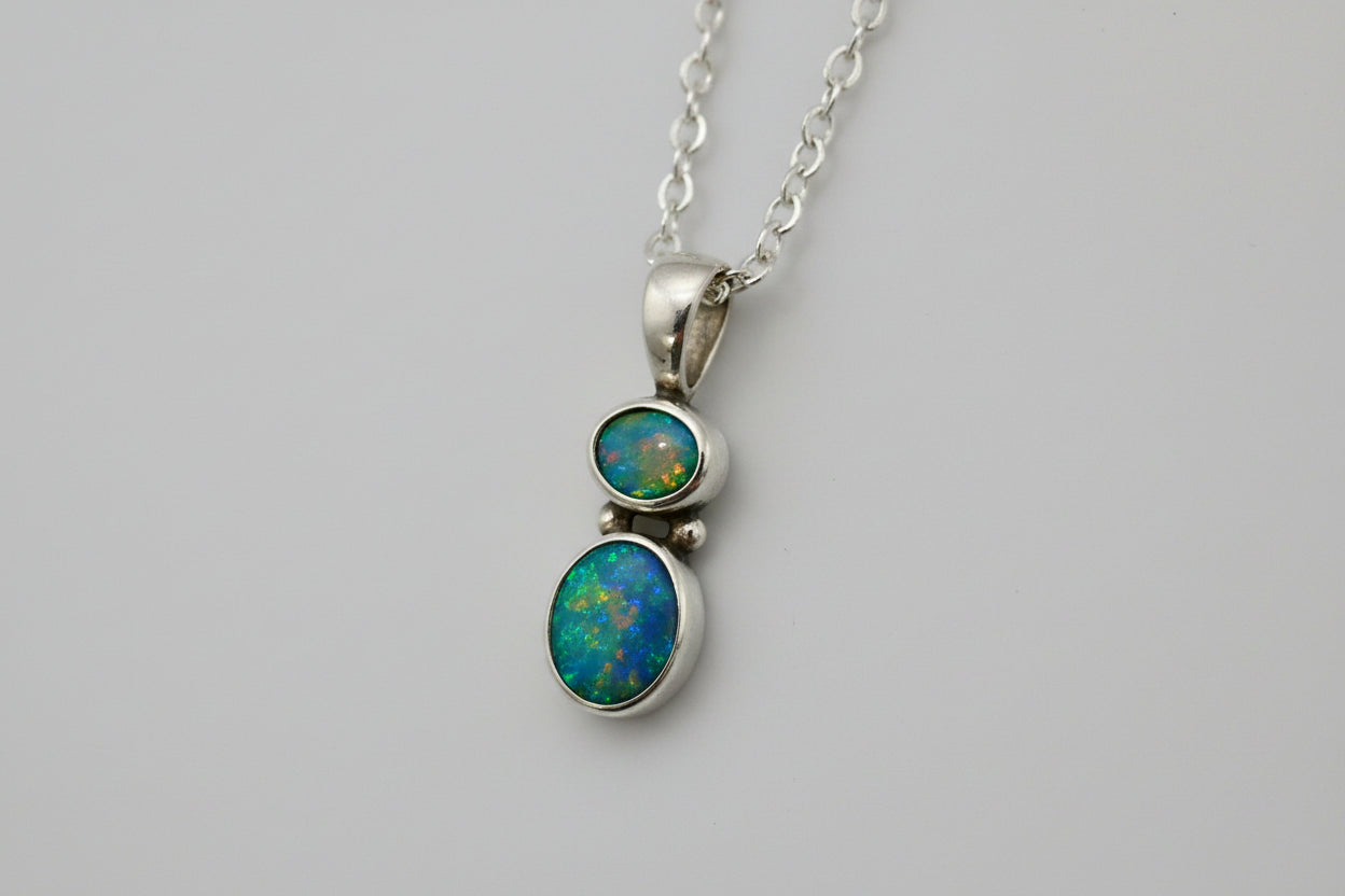 Double Stone Lightning Ridge Solid Opal Pendant